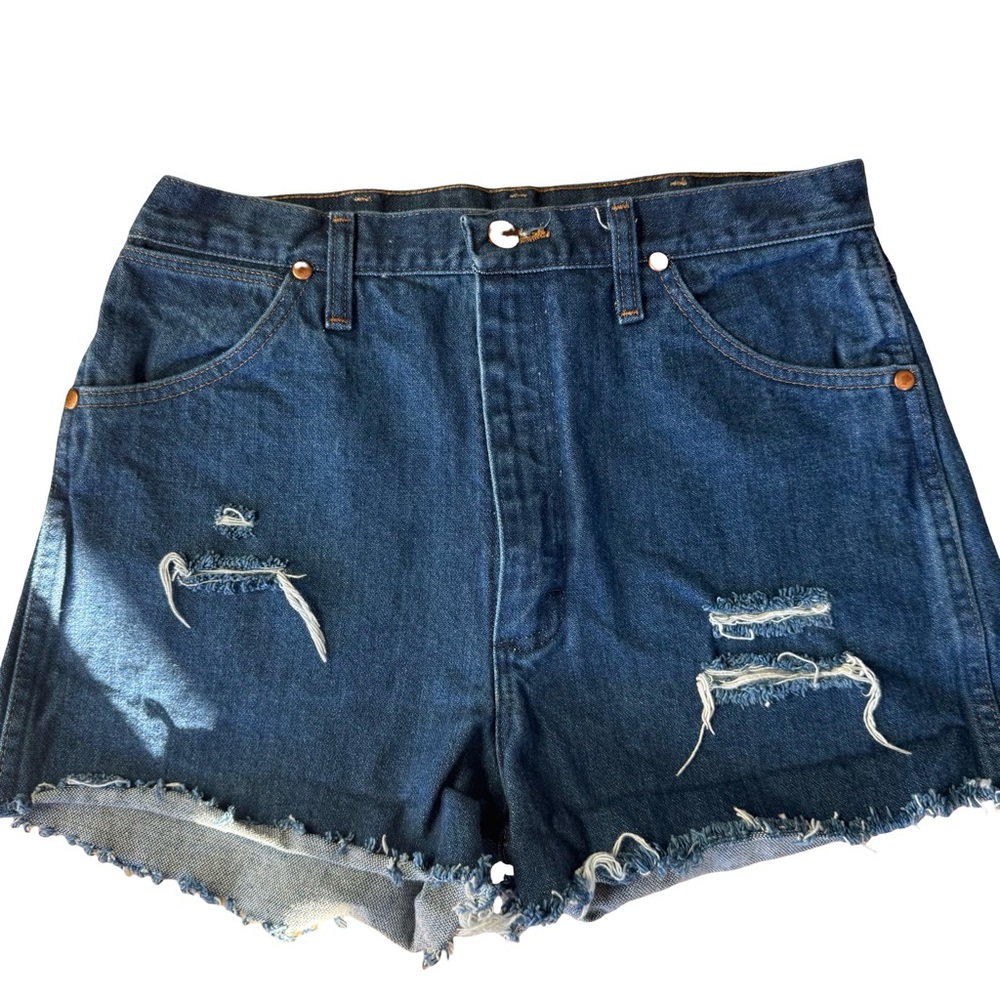 Wrangler Reworked Dark Stone Cut Off Jean Shorts High Rise Western Distressed